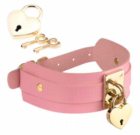 Kinky Diva Heart Lock And Key Collar pink