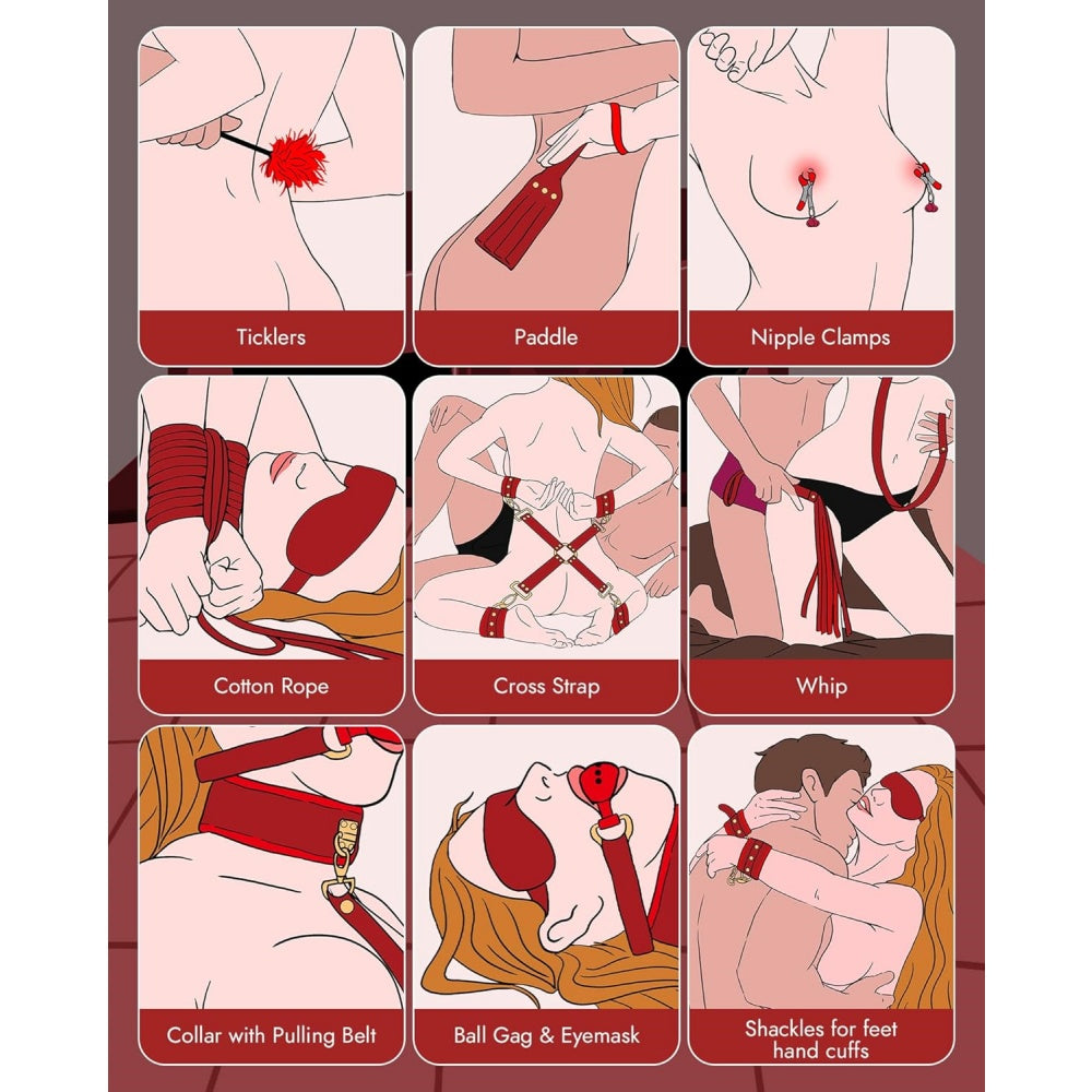 Loveangels 11pc Red BDSM Bondage Set
