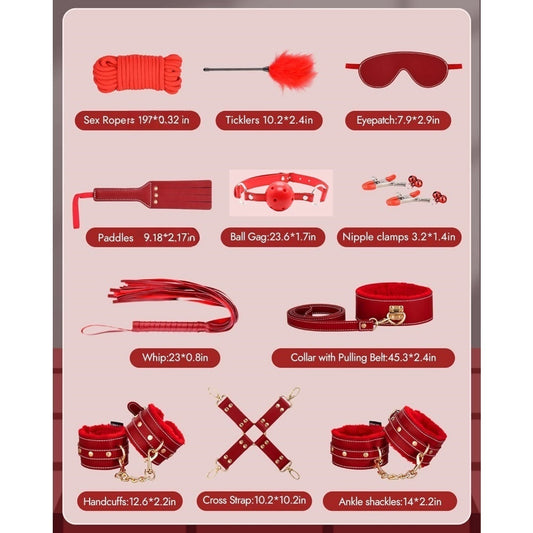 Loveangels 11pc Red BDSM Bondage Set