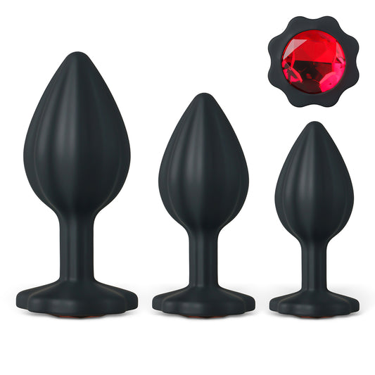 Loveangels Red Gem Base Silicone Butt Plug 3pk