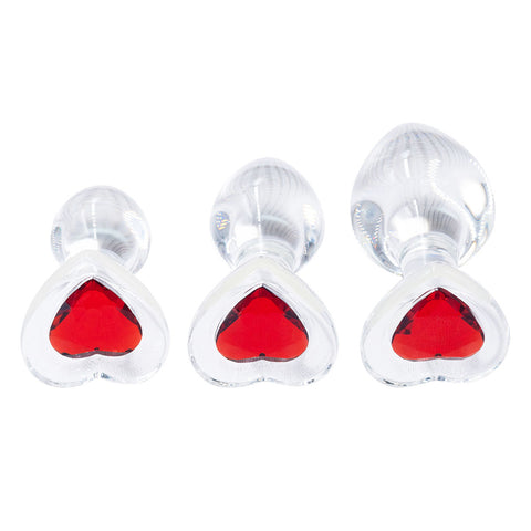 Loveangels Clear Glass Anal Plug Set With Heart Gems
