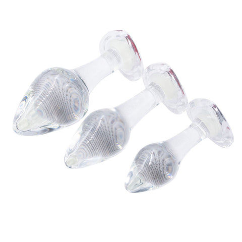 Loveangels Clear Glass Anal Plug Set With Heart Gems
