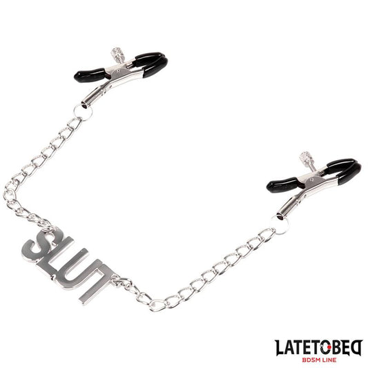 Late To Bed Nipple Clamps With Slut Chain