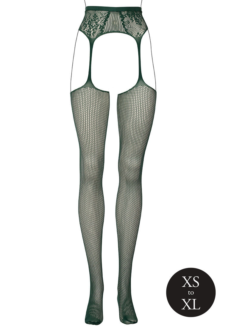 Le Désir Green Fishnet and Lace Garterbelt Stockings