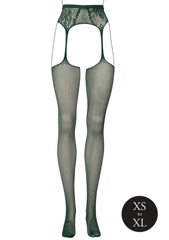 Le Désir Green Fishnet and Lace Garterbelt Stockings