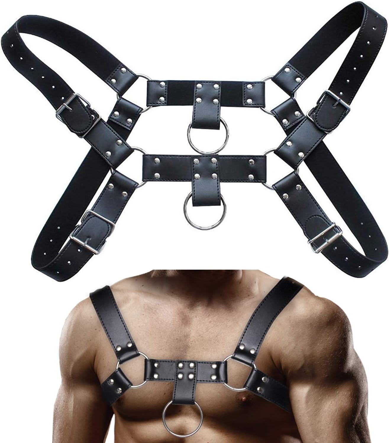 Leather Body Chain Harness III with model