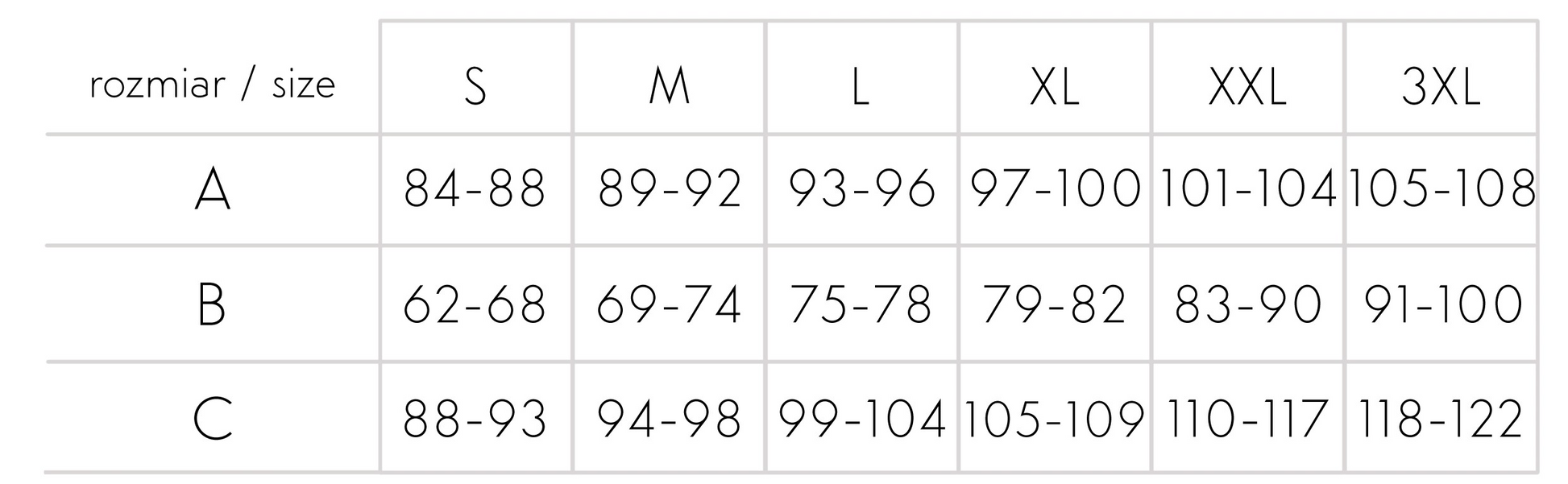 Liv Corsetti size chart