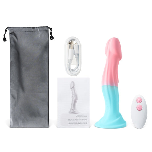Loveangels 7.3 Inches Remote Control Vibrating Unicorn Colour Silicone Dildo Charger and Bag
