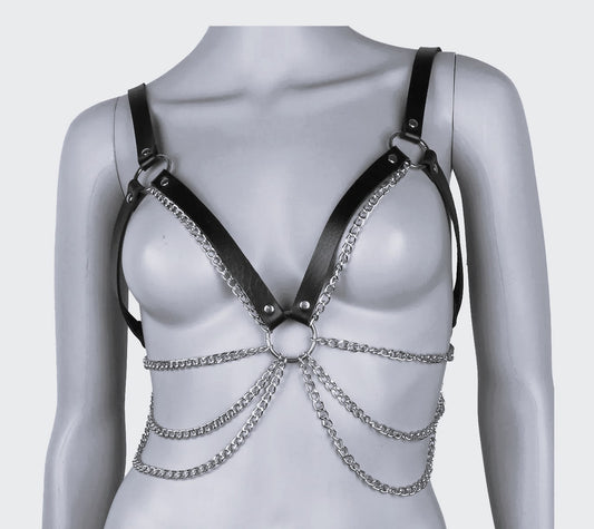 Loveangels Adjustable Silver Chain Bra front on mannequin