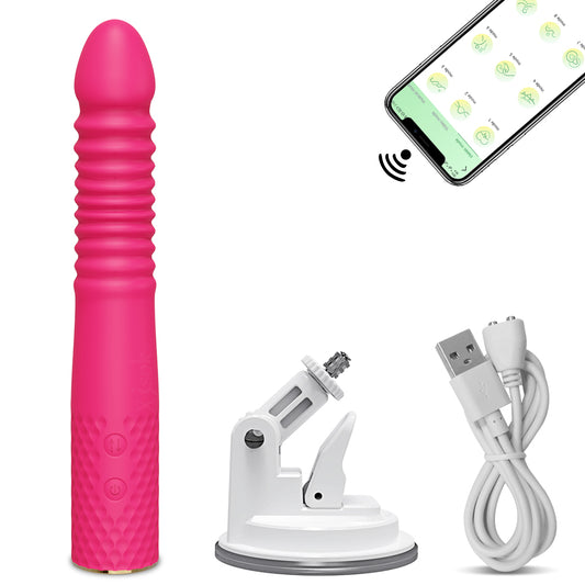 Loveangels App Control Thrusting Vibrator With Base with phone, charger and base
