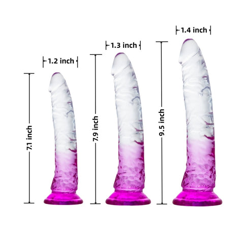 Loveangels Clear And Purple Training Dildo 3pk Sizing