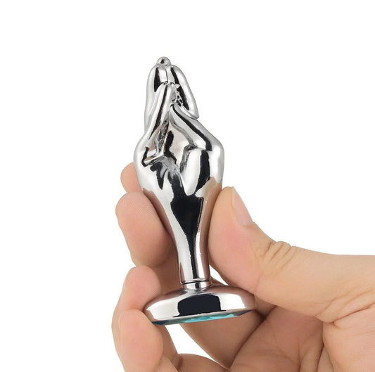 Loveangels Handy Stainless Steel Butt Plug With Blue Gem in hand