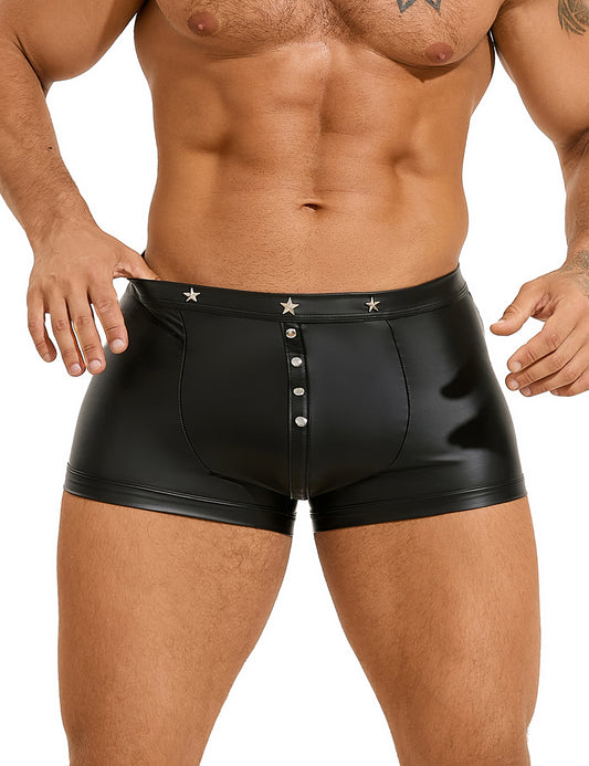 Loveangels Men's Wet Look Shorts With Button Design model front