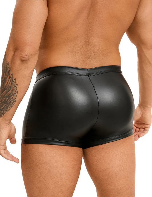 Loveangels Men's Wet Look Shorts With Button Design model back