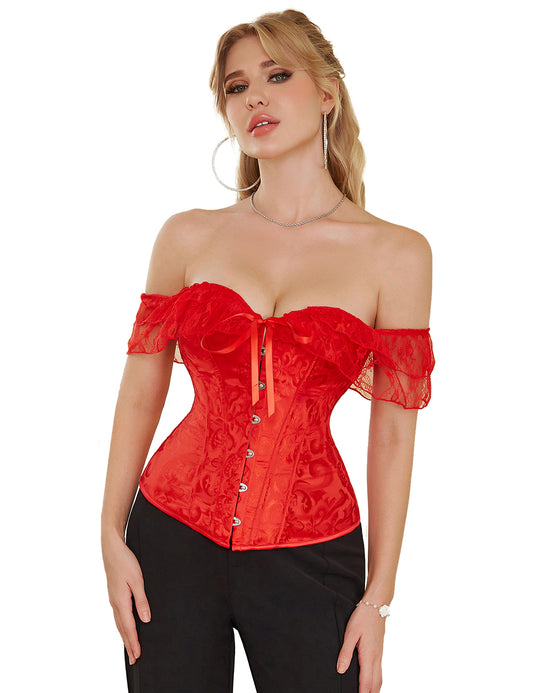 Loveangels Off Shoulder Plastic Bones Lace Corsets with Panties front