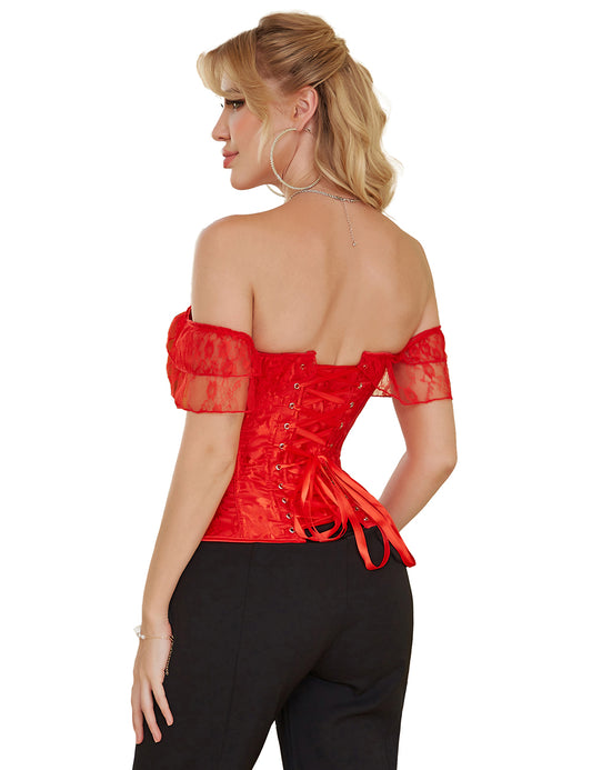 Loveangels Off Shoulder Plastic Bones Lace Corsets with Panties back