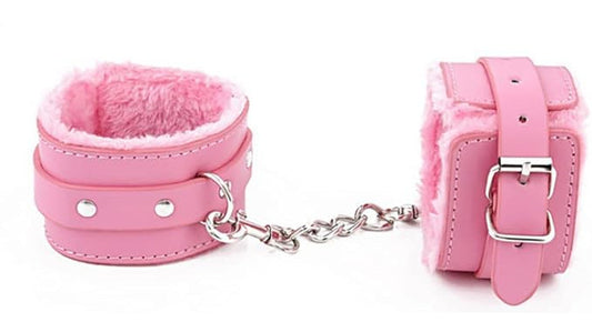 Loveangels Pure Pink Fur Lined Ankle Cuffs buckles with chain