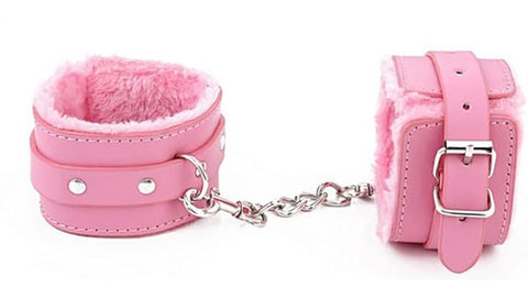 Loveangels Pure Pink Fur Lined Ankle Cuffs buckles with chain