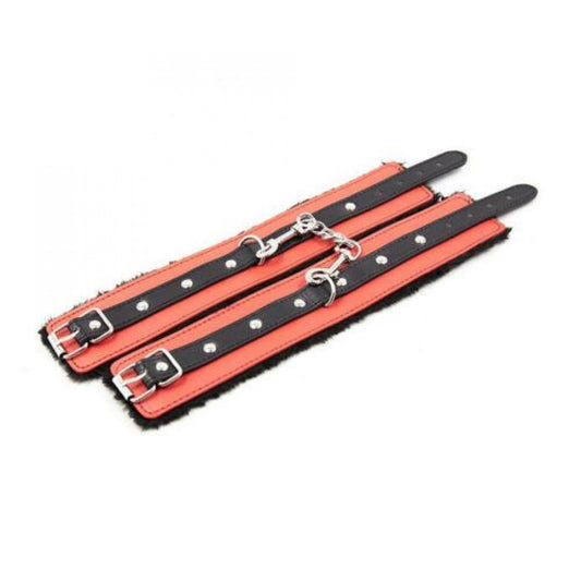 Loveangels Red And Black Fur Lined Wrist Cuffs