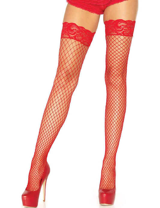 Loveangels Self Hold-Up Lace Top Fishnet Stockings red