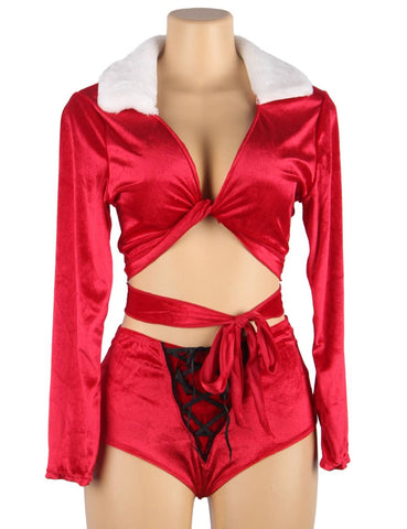 Loveangels Sexy Long Sleeved Tie Up Two Piece Christmas Suit on mannequin
