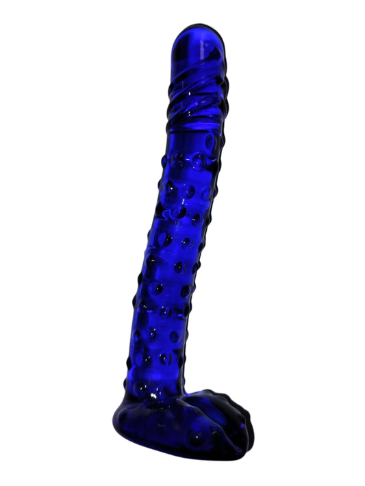 Loveangels Tempered Glass 18.5cm Blue Nubby Dildo