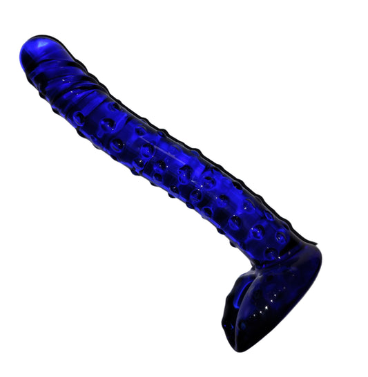 Loveangels Tempered Glass 18.5cm Blue Nubby Dildo