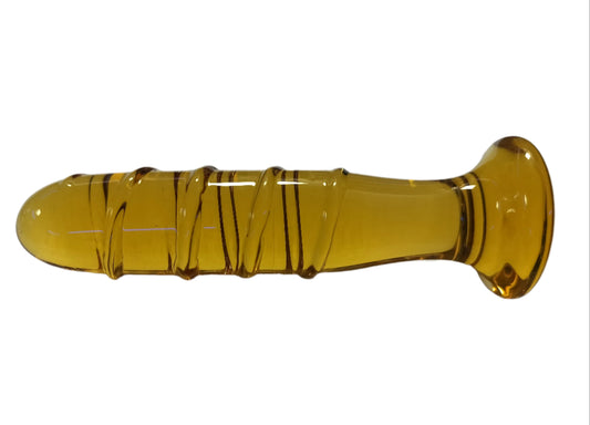 Loveangels Tempered Glass Bulbed Ribbed Yellow 5.5 Inch Dildo