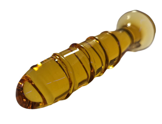 Loveangels Tempered Glass Bulbed Ribbed Yellow 5.5 Inch Dildo tip