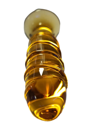 Loveangels Tempered Glass Bulbed Ribbed Yellow 5.5 Inch Dildo tip