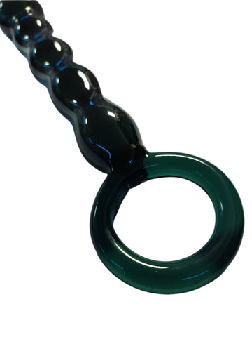 Loveangels Tempered Glass Green Smoke Anal Bead With Handle closeup