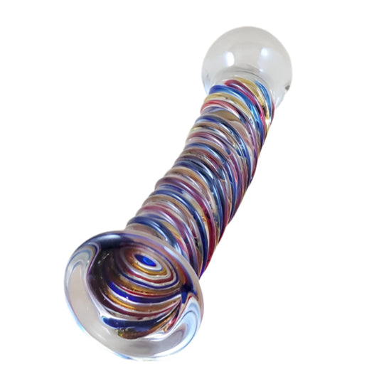 Loveangels Tempered Glass Multi Coloured Spiral 7.5 Inch Dildo base