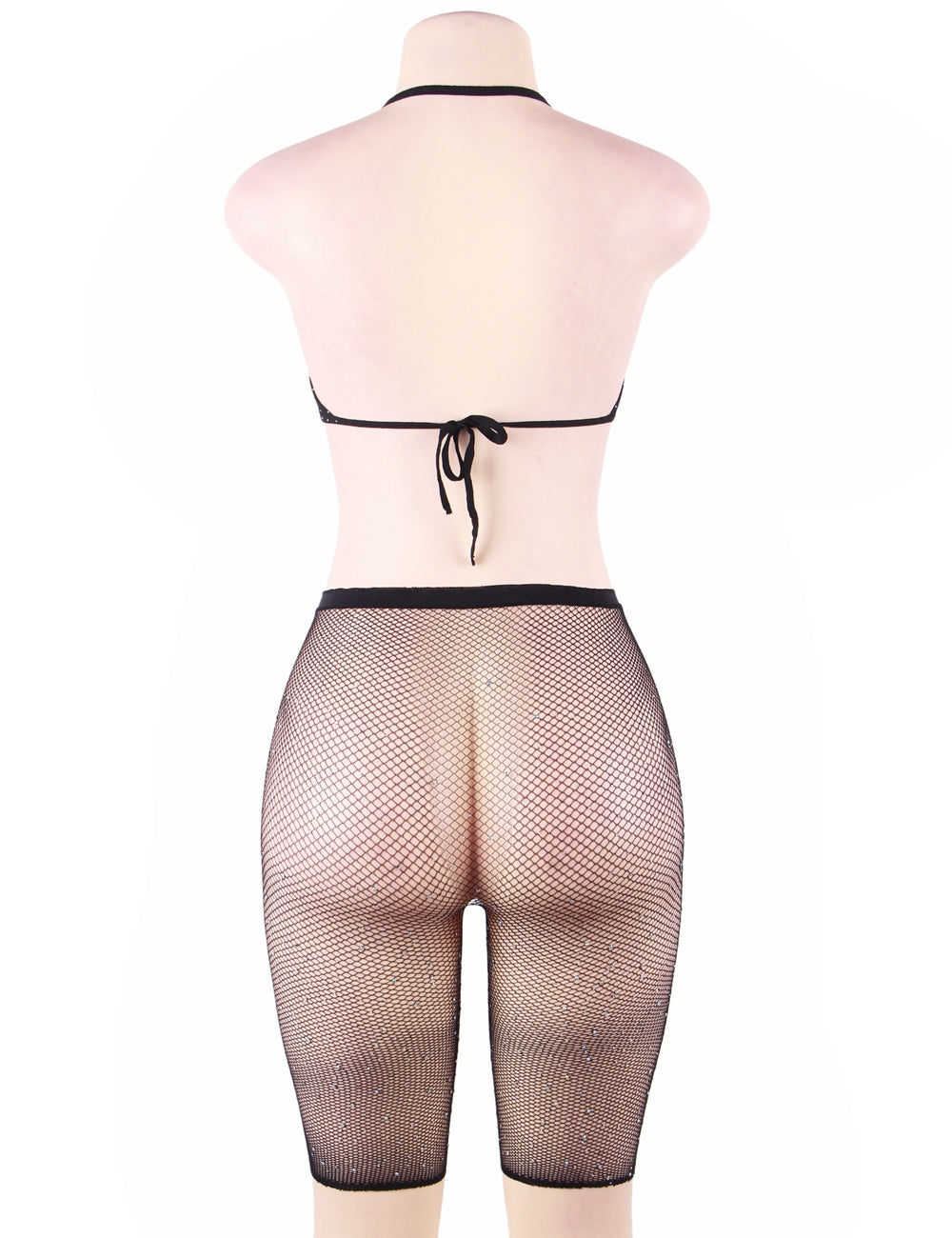 Loveangels Two Piece Bikini Top and Shorts Set with Rhinestones black on mannequin back