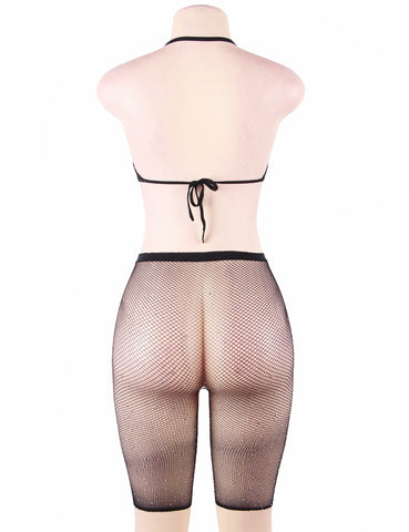 Loveangels Two Piece Bikini Top and Shorts Set with Rhinestones black on mannequin back