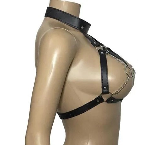 Loveangels Vegan Leather And Chain Bra One Size side
