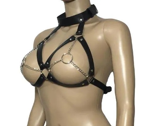 Loveangels Vegan Leather And Chain Bra One Size