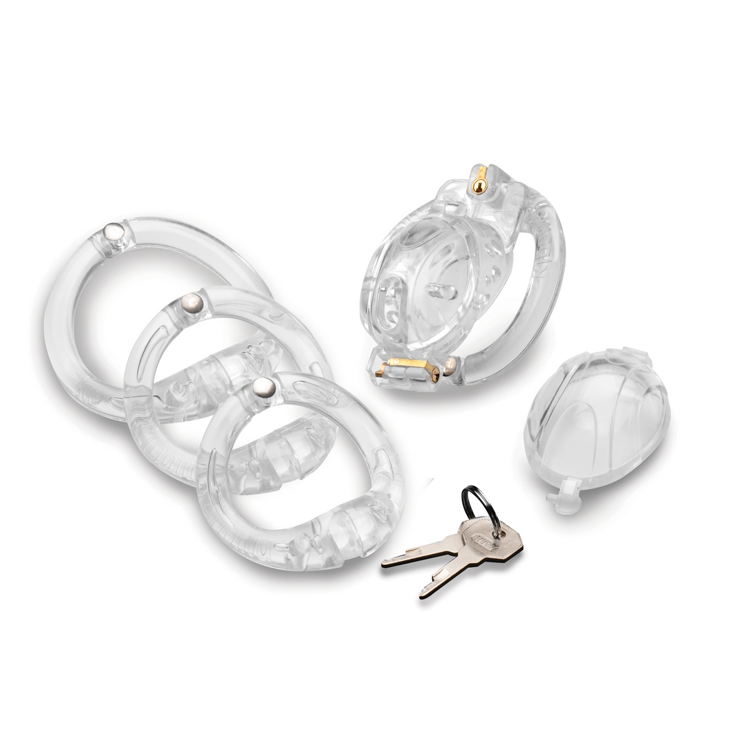 Master Series Custom Lockdown Lockable Adjustable Chastity Cage everything