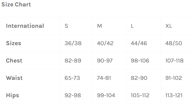 NO:XQSE size chart