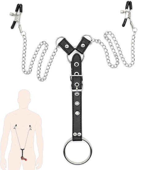 OHMAMA Fetish Cock Ring With Nipple Clamps