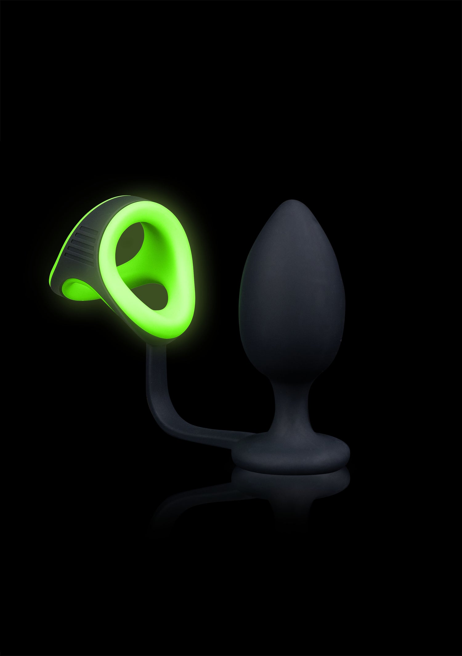 Ouch! Butt Plug with Cockring & Ball Strap - Glow in the Dark