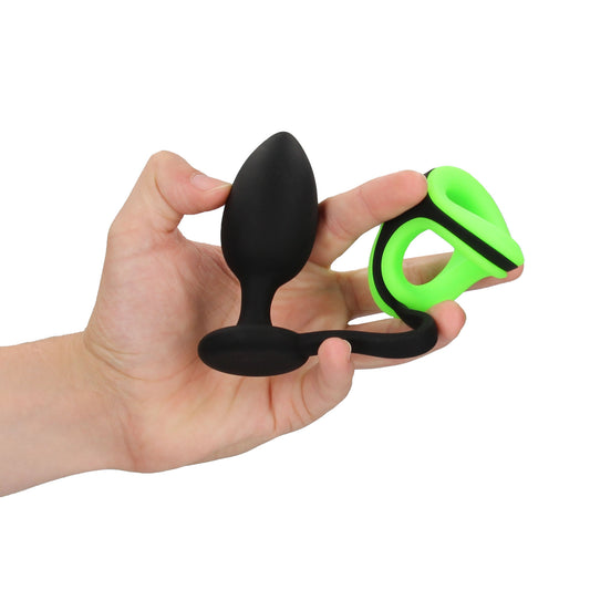 Ouch Butt Plug with Cockring Ball Strap Glow in the Dark