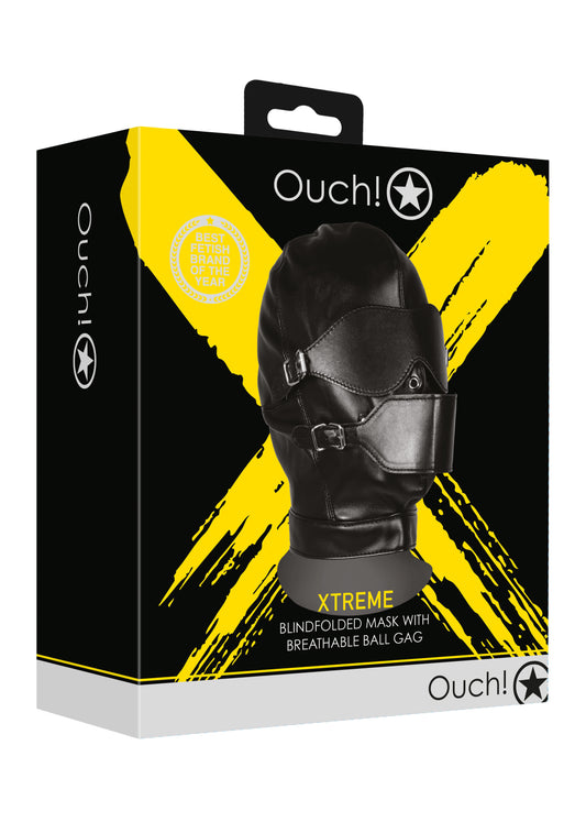 Ouch! Xtreme Blindfolded Mask with Breathable Ball Gag box