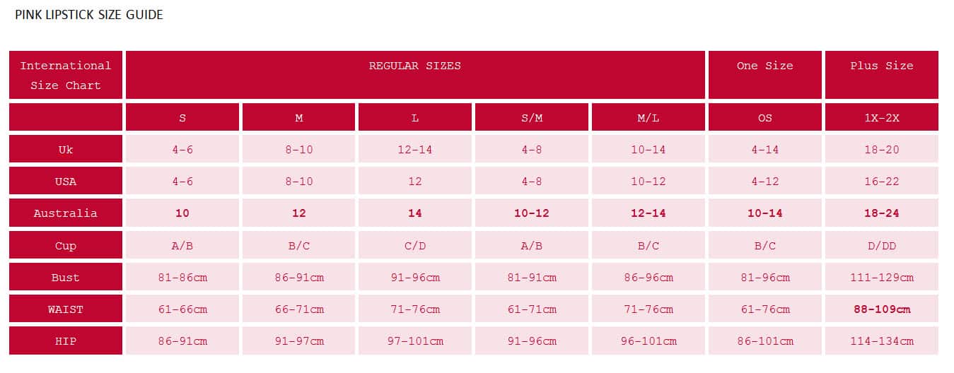 Pink Lipstick Size Chart