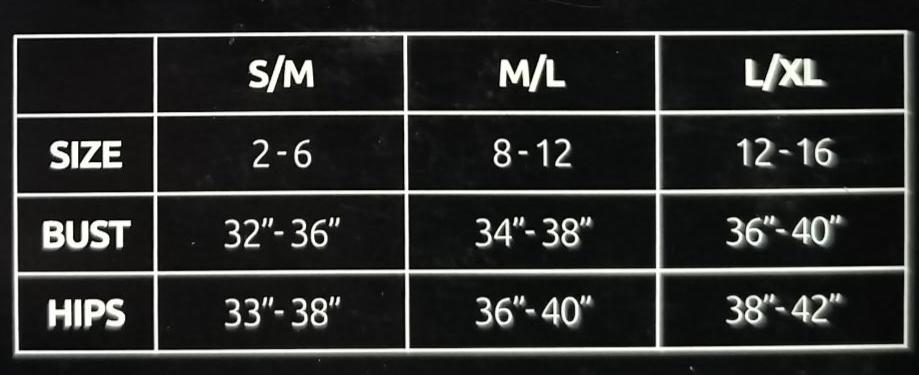 Play Costumes size chart