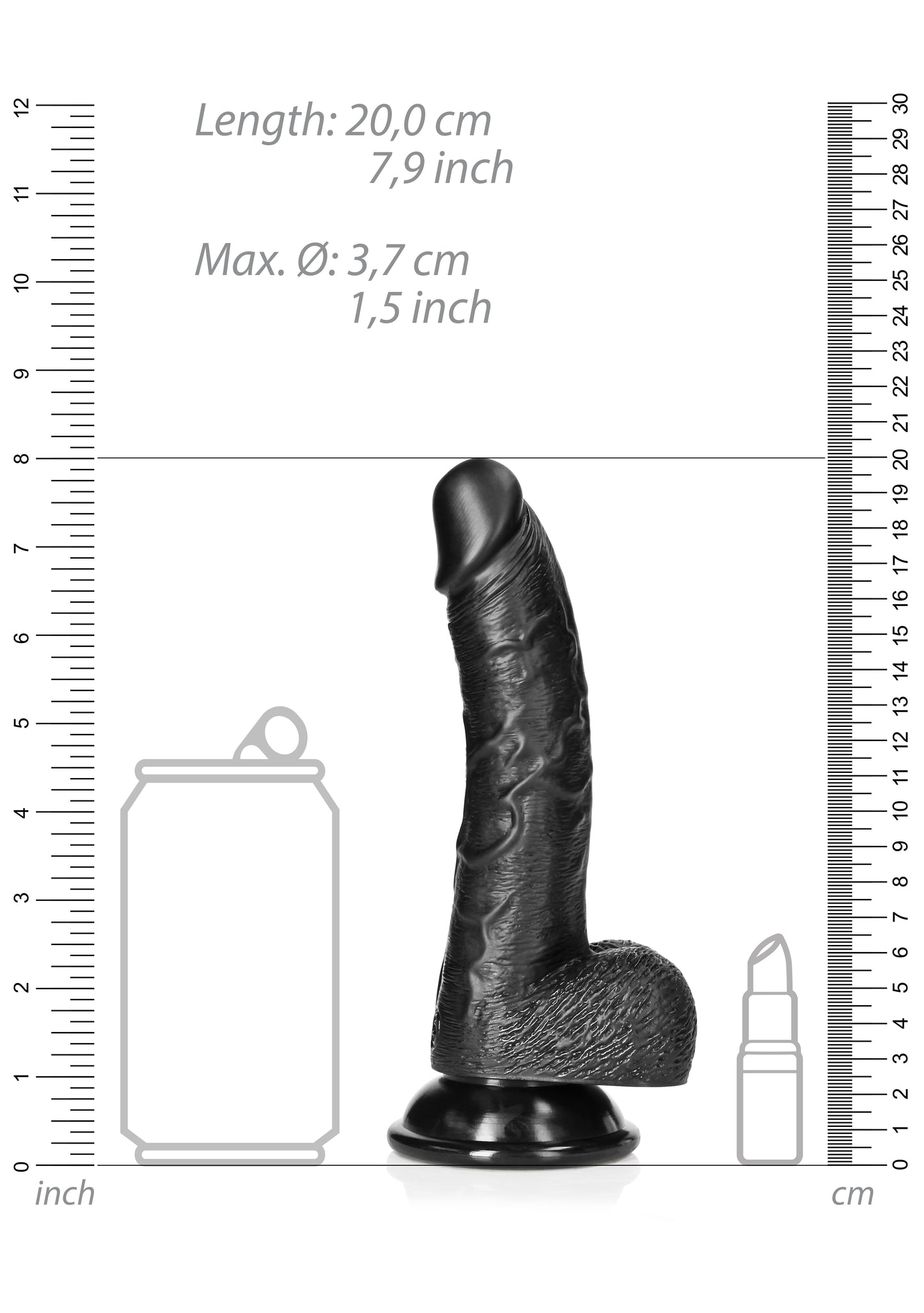 RealRock Curved Realistic Dildo with Balls and Suction Cup - 7" / 18 cm Black
