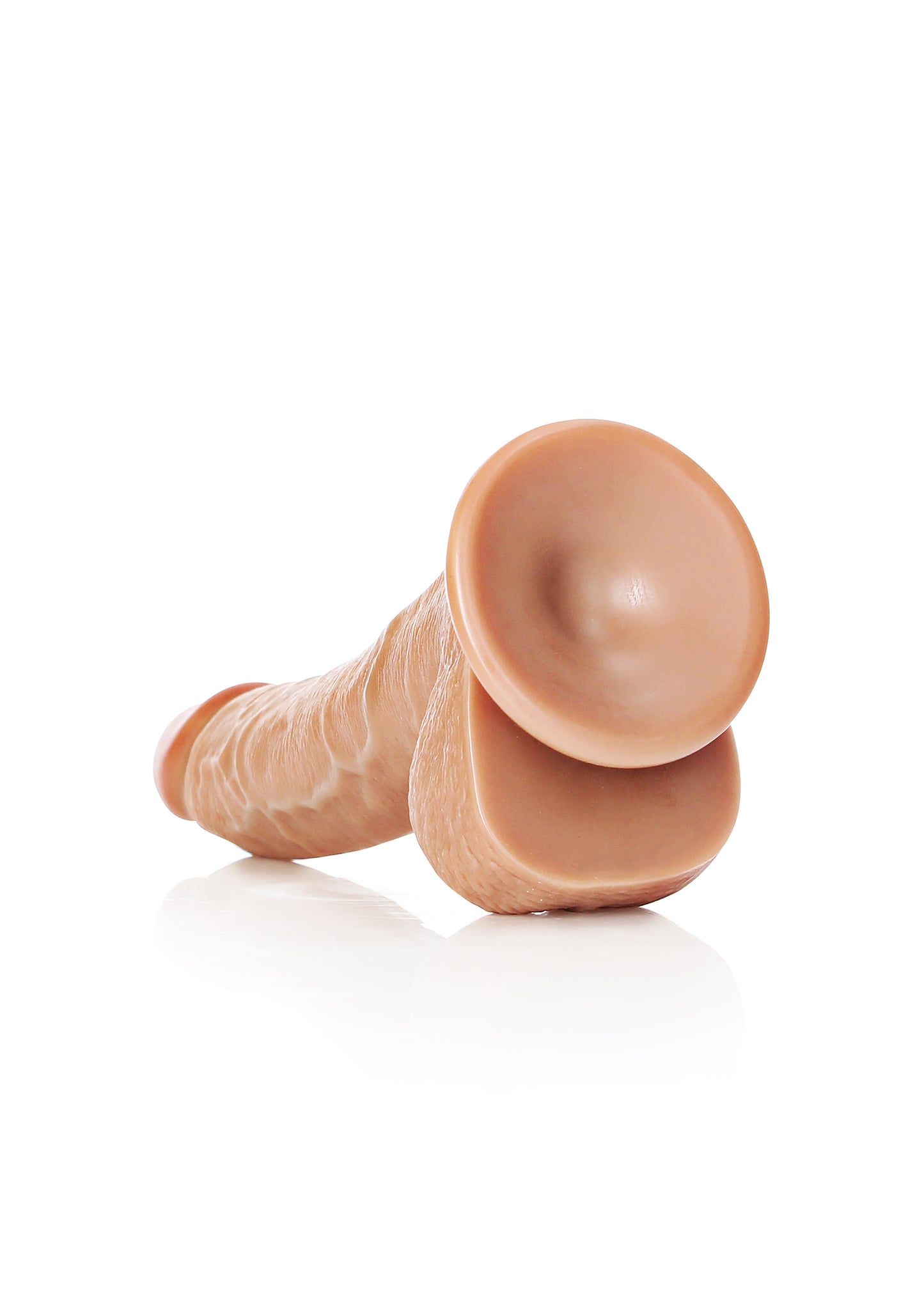 RealRock Curved Realistic Dildo with Balls and Suction Cup - 8 Inch Tan