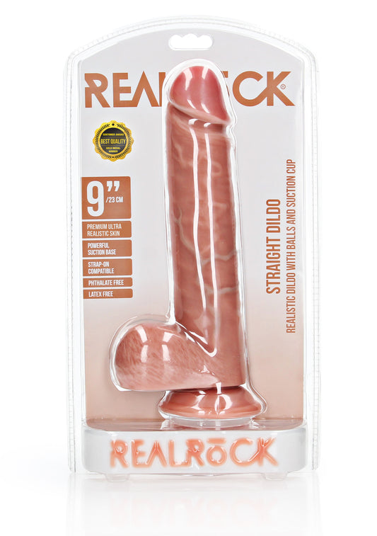 RealRock Straight Realistic Dildo with Balls and Suction Cup  9" / 23 cm