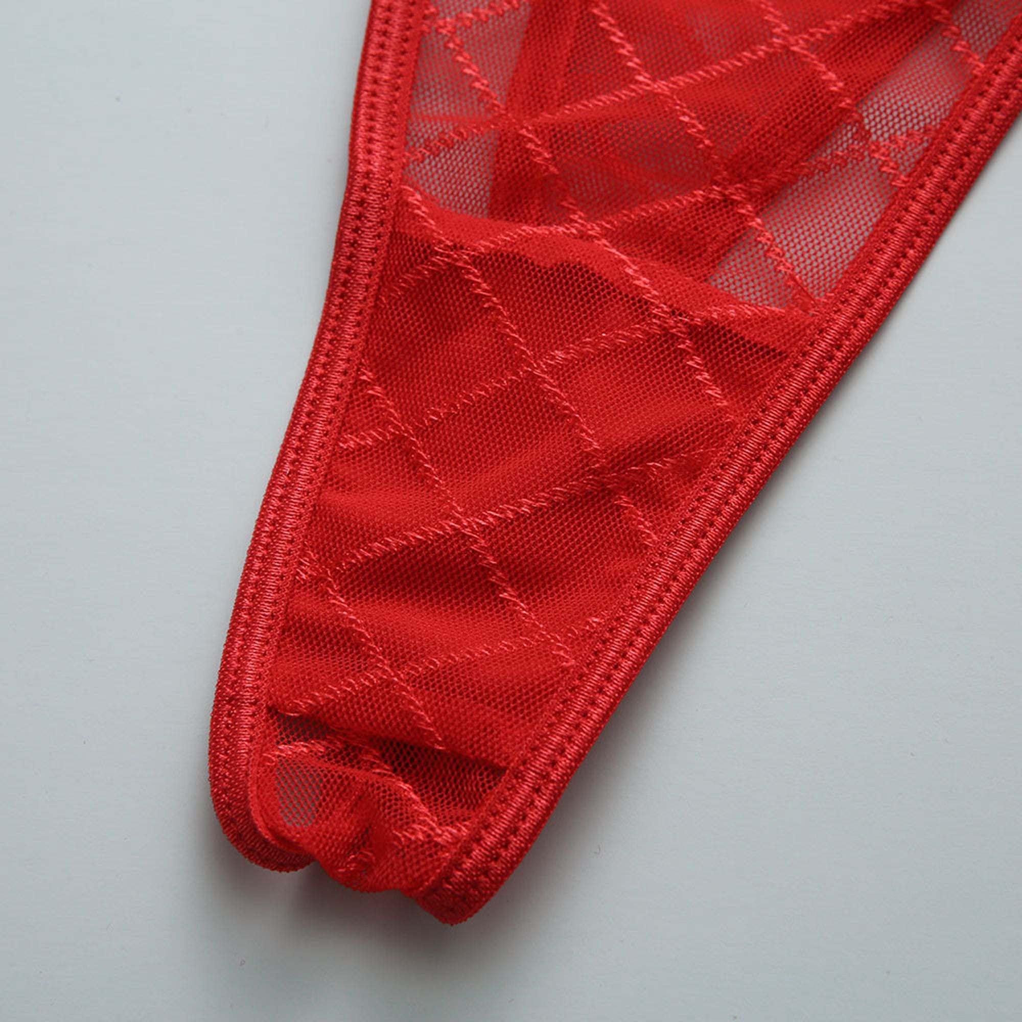 De Namour Lingerie by Shots Red Diamond Net Three Piece Lingerie Set