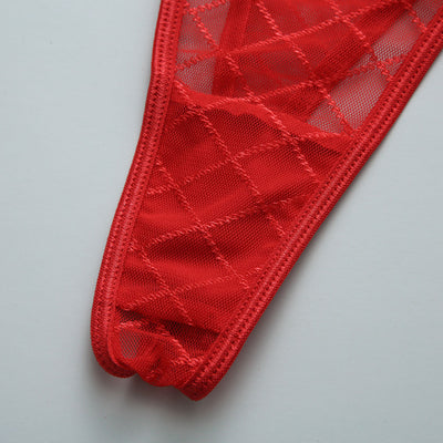 De Namour Lingerie by Shots Red Diamond Net Three Piece Lingerie Set