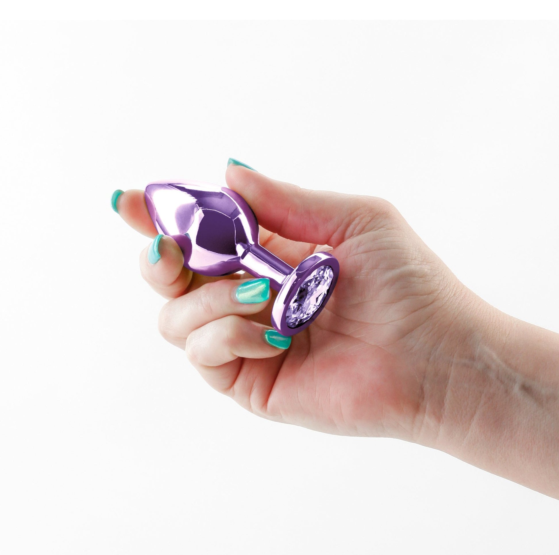 Rear Assets Metal Butt Plug Purple Medium in hand